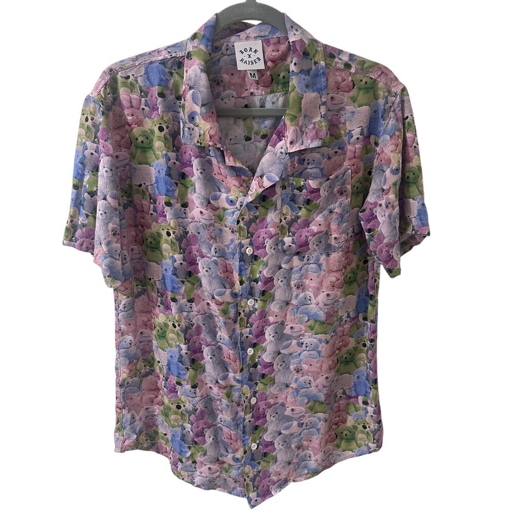 Born X Raised Plushie All Over Print Camp Shirt Kidcore Streetwear Playful M